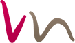 Logo stylisé composé des lettres v et n tracées au pinceau en magenta et marron sur fond blanc.